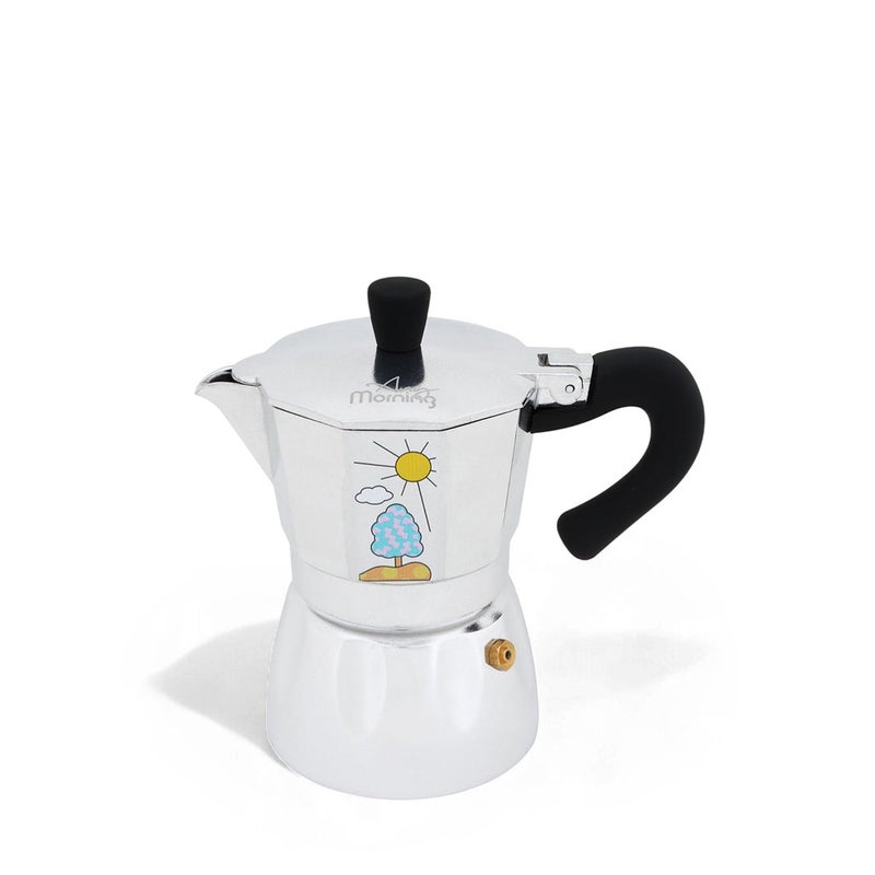 Any Morning Stovetop Espresso Maker, Moka Pot, Italian Coffee Maker, Coffee Percolator, Aluminum Moca Pots, 6 Cups / 8 oz / 240 ml, Silver Black - HES-6 - Image 2